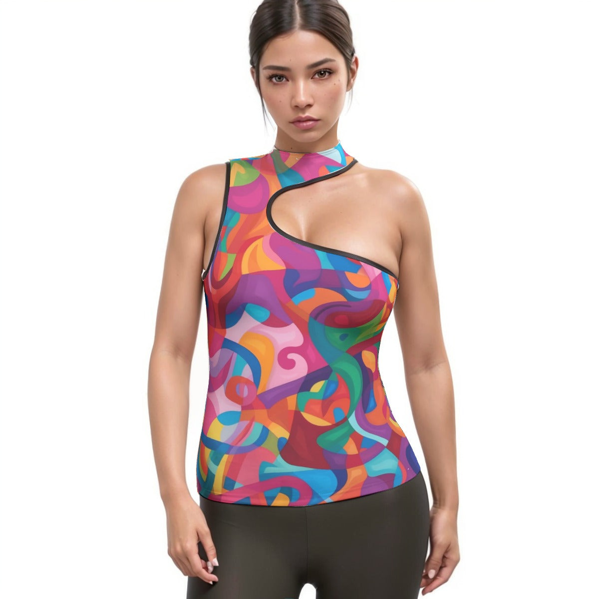 All-Over Print Women's Halter Sleeveless Asymmetrical Tank Top