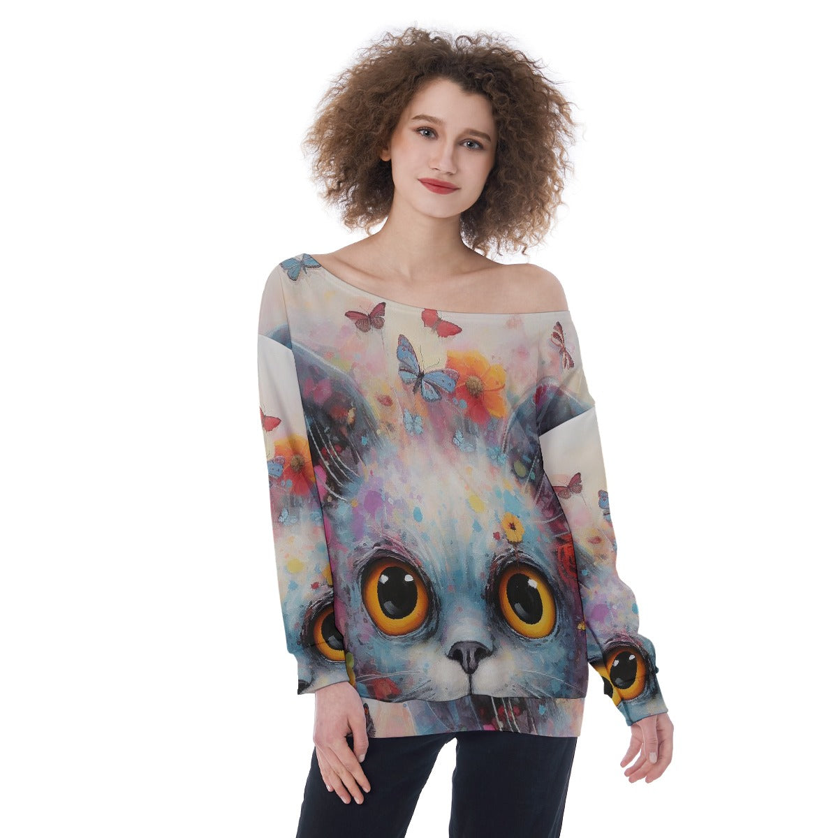 All-Over Print Oversized Women's Off-Shoulder Sweatshirt