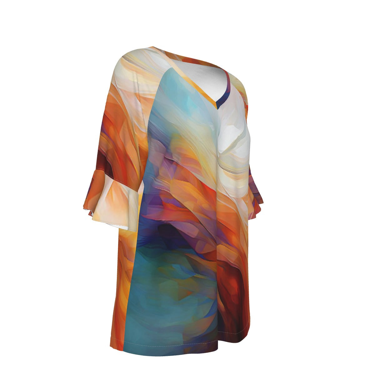 All-Over Print V-neck Women's T-shirt With Bell Sleeve