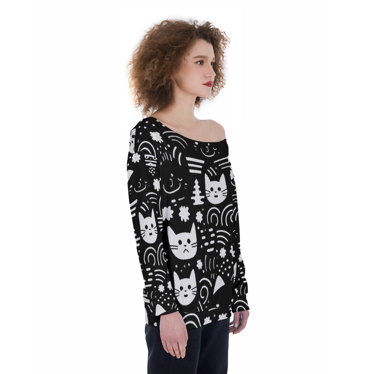 All-Over Print Oversized Women's Off-Shoulder Sweatshirt