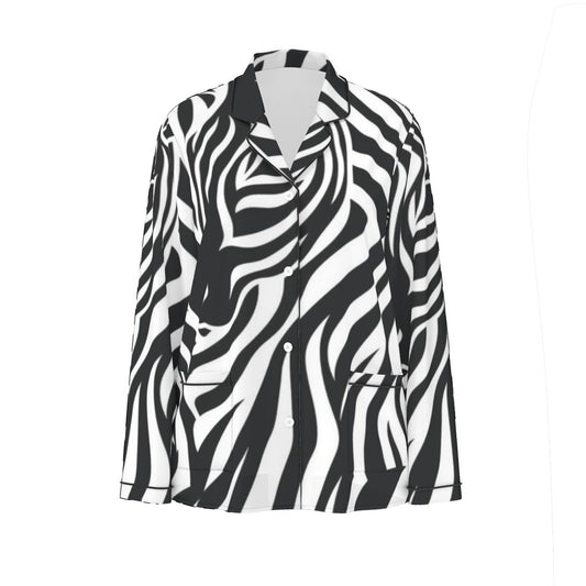 All-Over Print Women's Long Sleeve Pajama Set With Black Contrast Piping