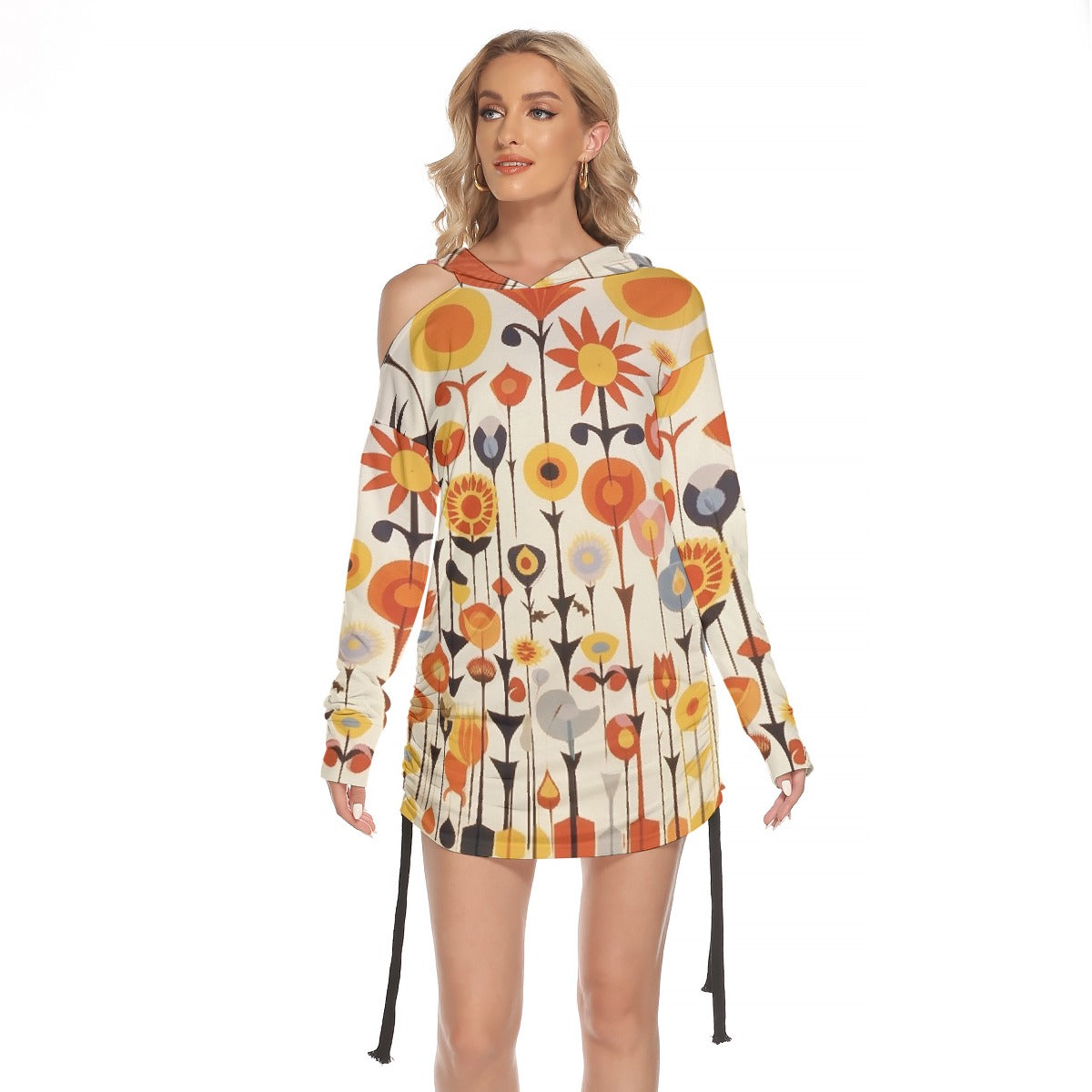 All-Over Print Women's One-shoulder Dress With Waist Shirring