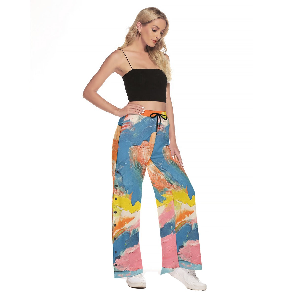 All-Over Print Women's Side Slit Snap Button Trousers
