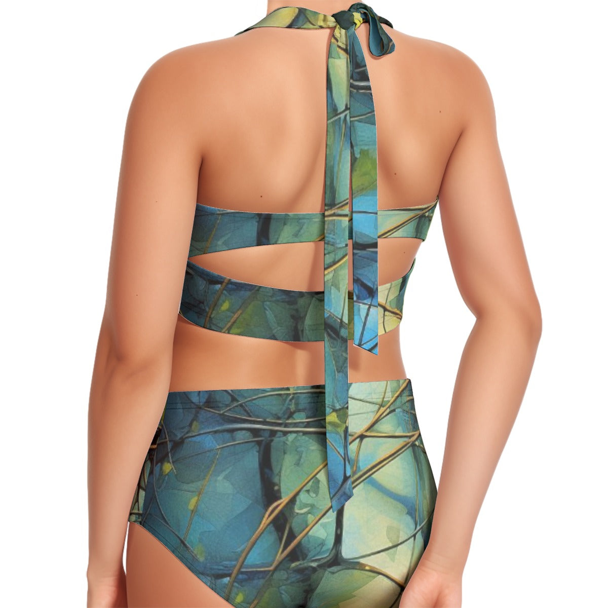 All-Over Print Women's Swimsuit Set With Halter