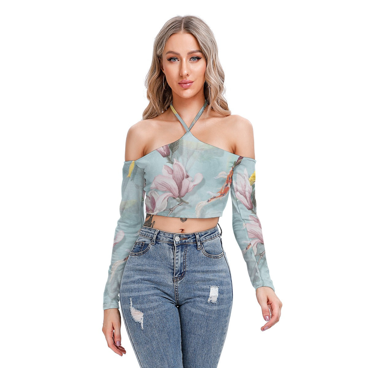 All-Over Print Women's Halter Lace-up Top