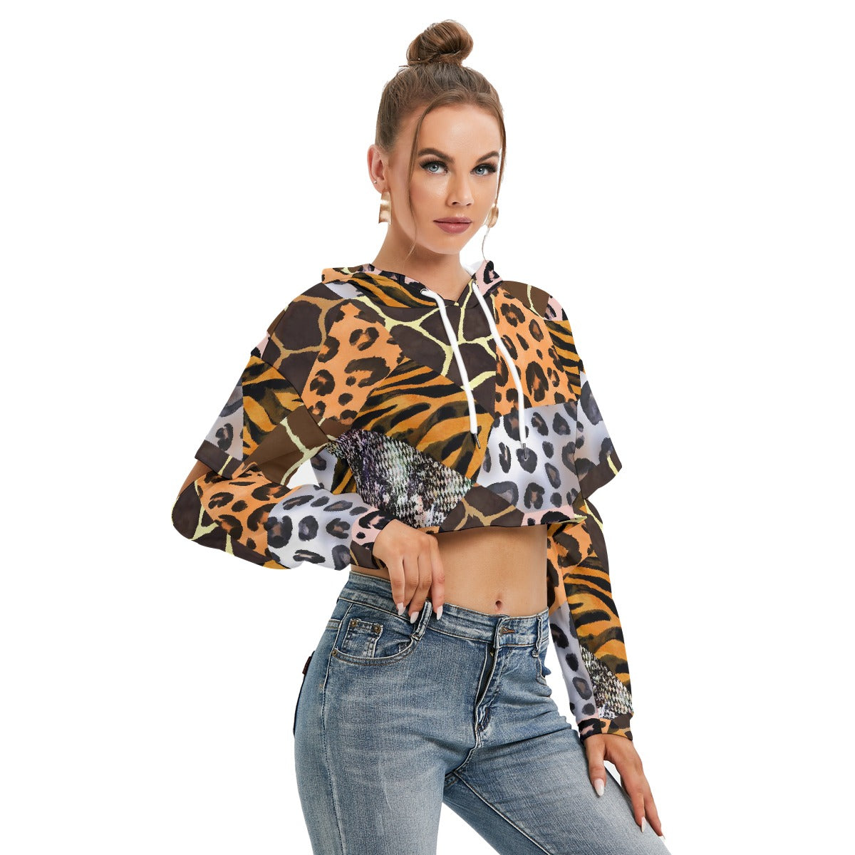 All-Over Print Women's Heavy Fleece Hoodie With Hollow Out Sleeve