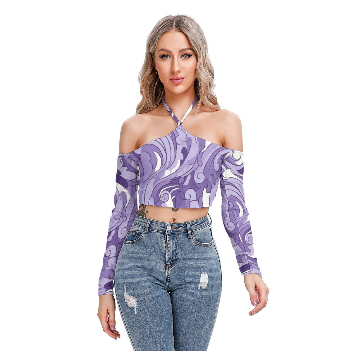 All-Over Print Women's Halter Lace-up Top