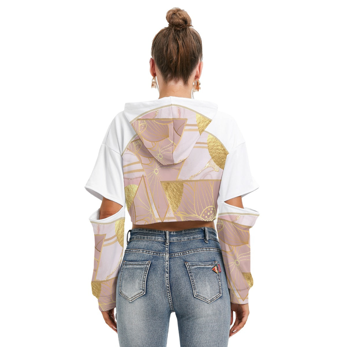 All-Over Print Women's Heavy Fleece Hoodie With Hollow Out Sleeve