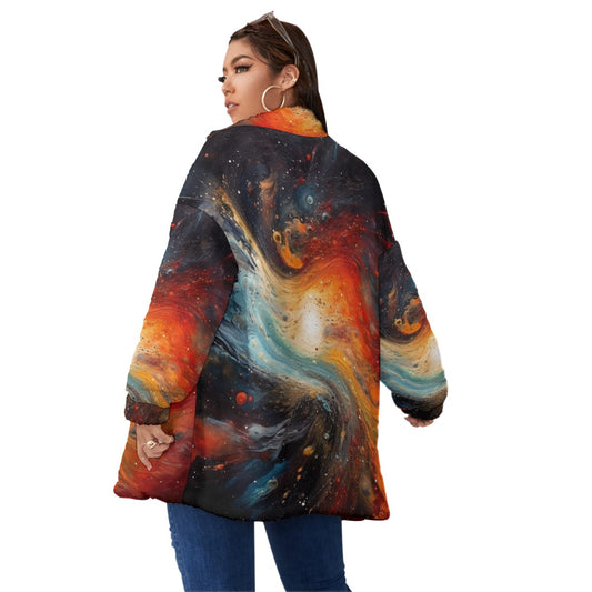 All-Over Print Unisex Borg Fleece Stand-up Collar Coat With Zipper Closure(Plus Size)