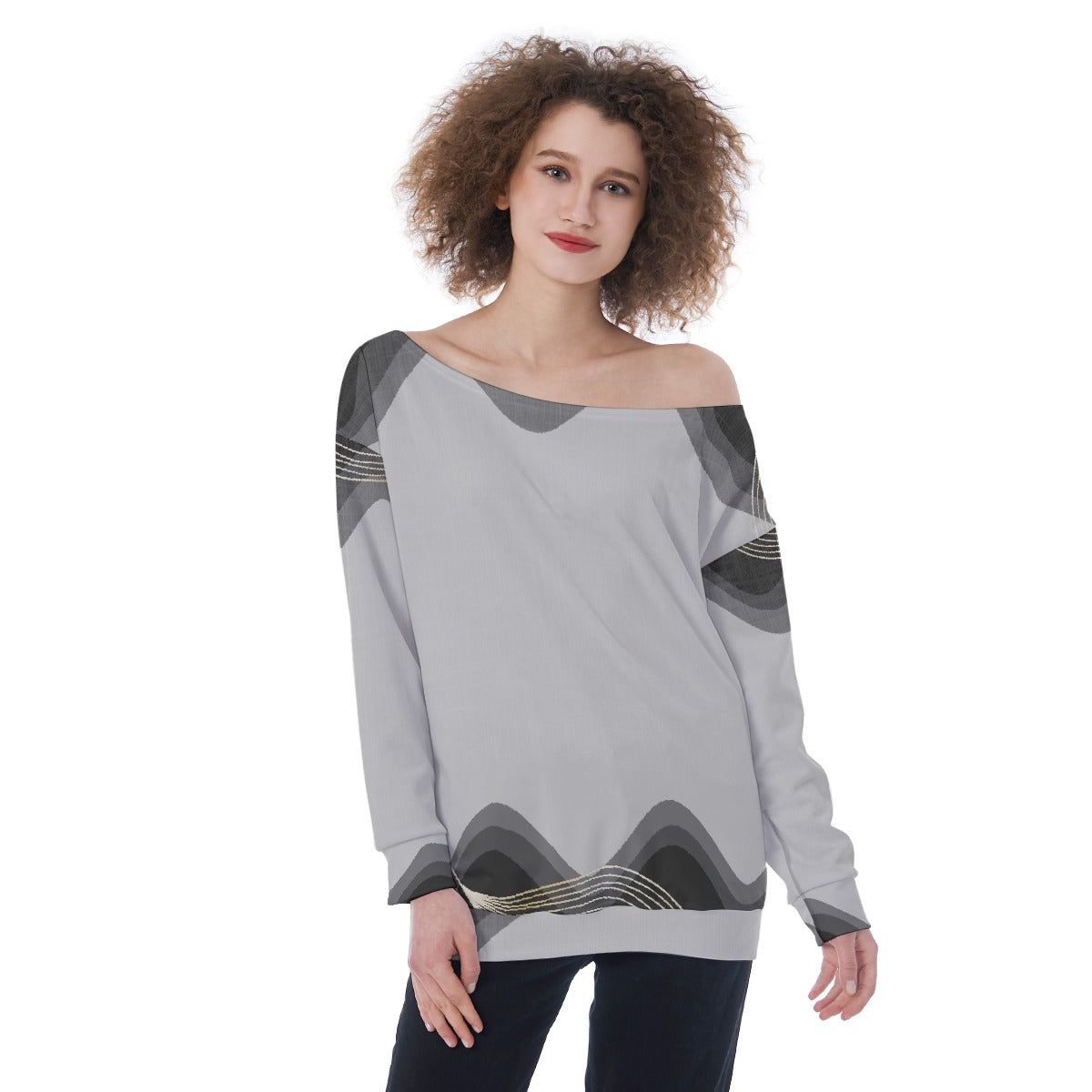 All-Over Print Oversized Women's Off-Shoulder Sweatshirt