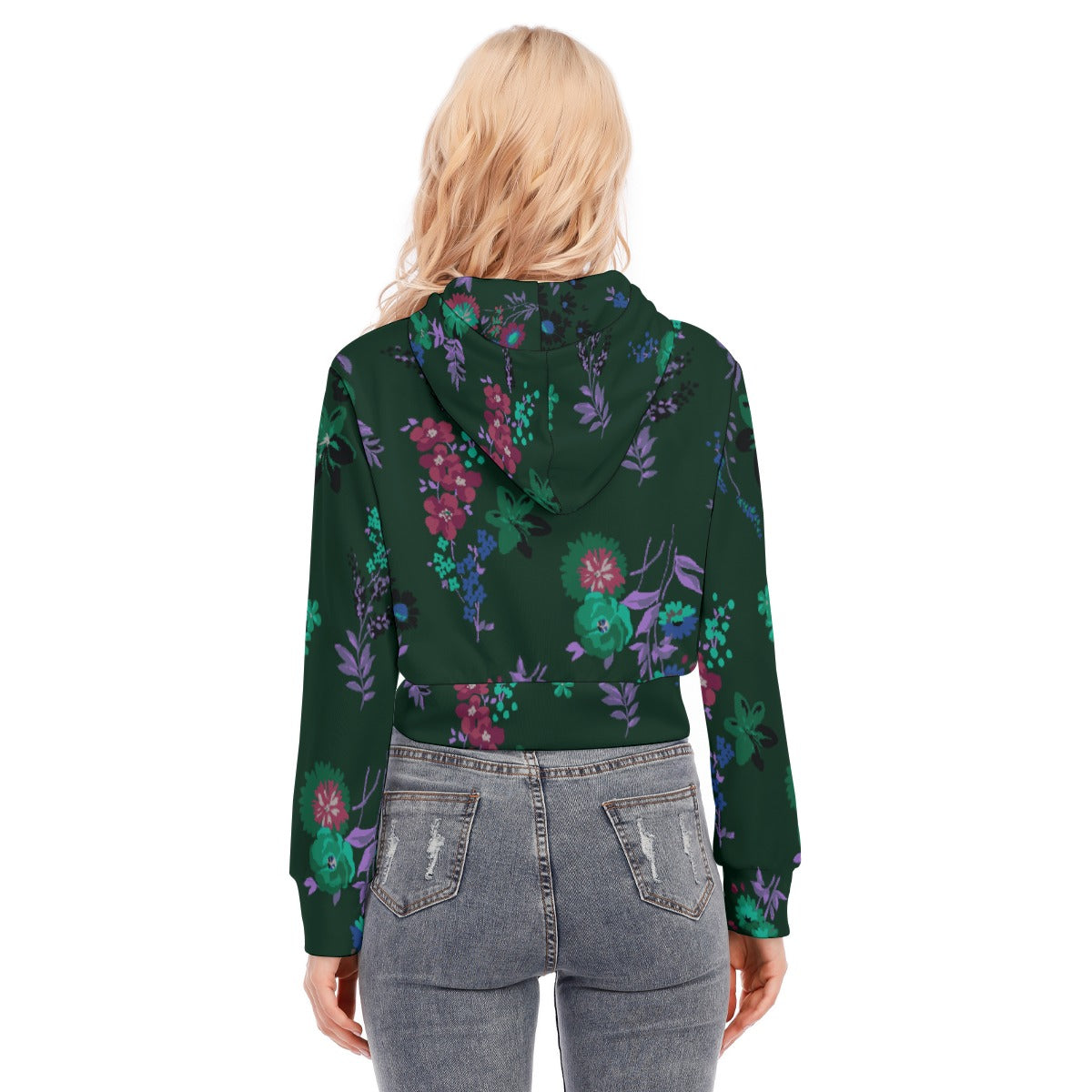 All-Over Print Women's Crop Top Hoodie With Zipper Closure