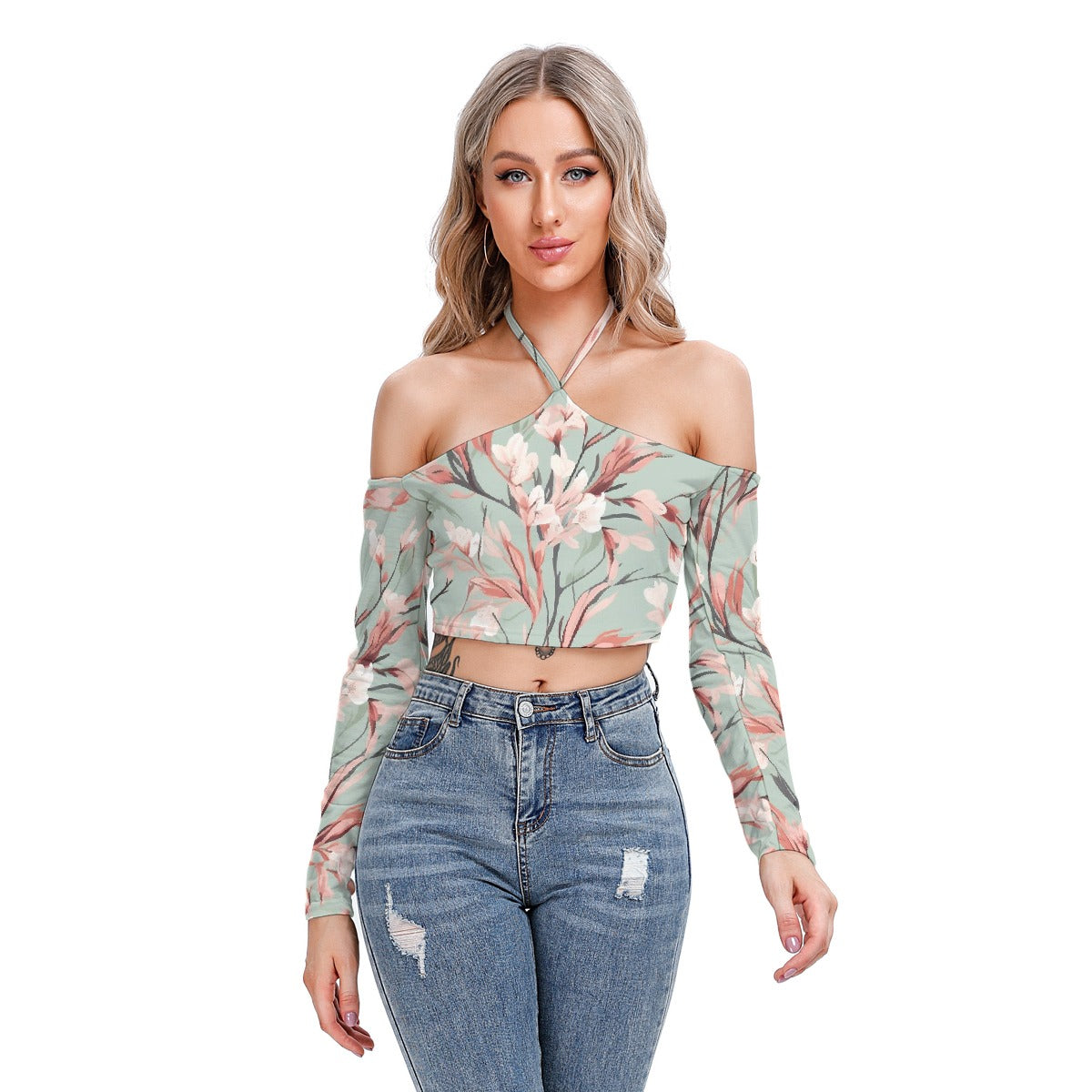 All-Over Print Women's Halter Lace-up Top