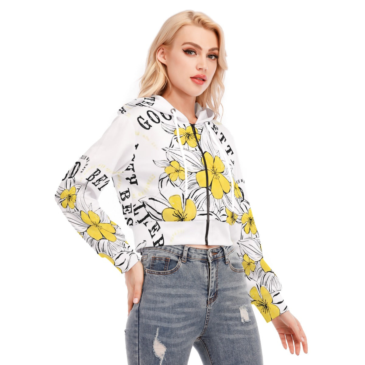 All-Over Print Women's Crop Top Hoodie With Zipper Closure