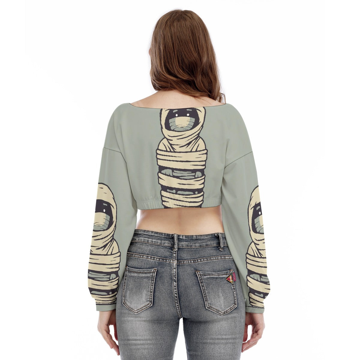 All-Over Print Women's V-neck Long Sleeve Cropped Sweatshirt