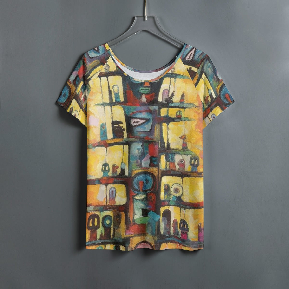 All-Over Print Women's Round Neck T-shirt With Raglan Sleeve