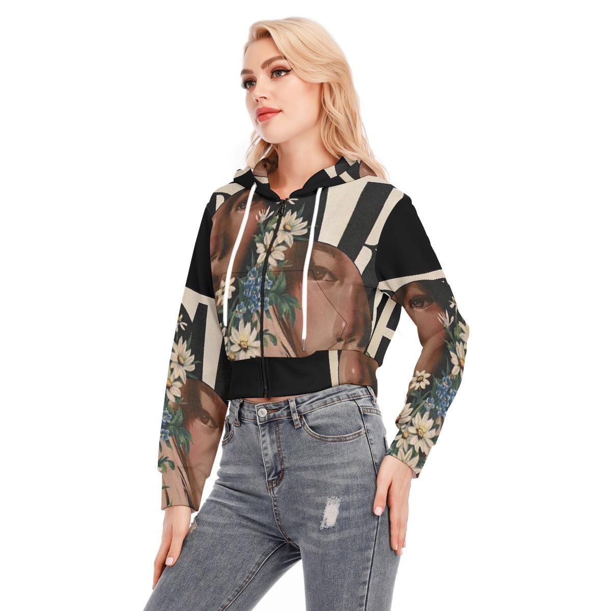 All-Over Print Women's Crop Top Hoodie With Zipper Closure