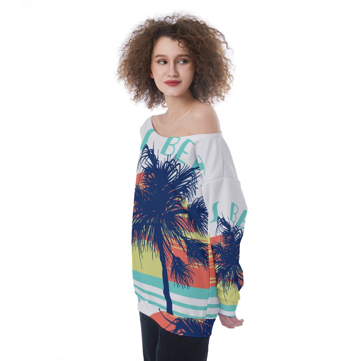 All-Over Print Oversized Women's Off-Shoulder Sweatshirt