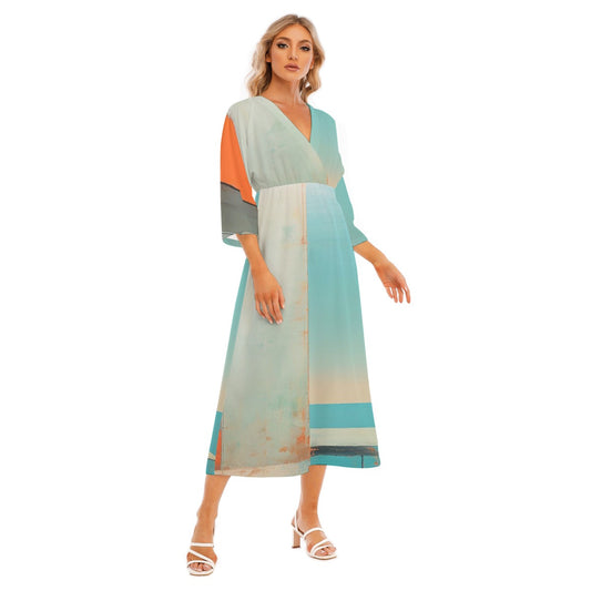 All-Over Print Women's Mid-Sleeve Long Dress