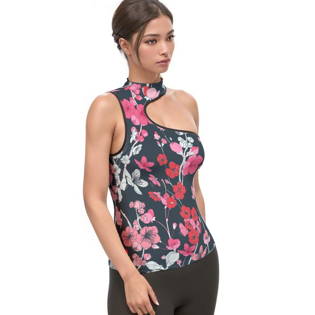 All-Over Print Women's Halter Sleeveless Asymmetrical Tank Top