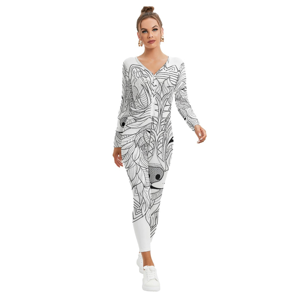 All-Over Print Women's Plunging Neck Jumpsuit