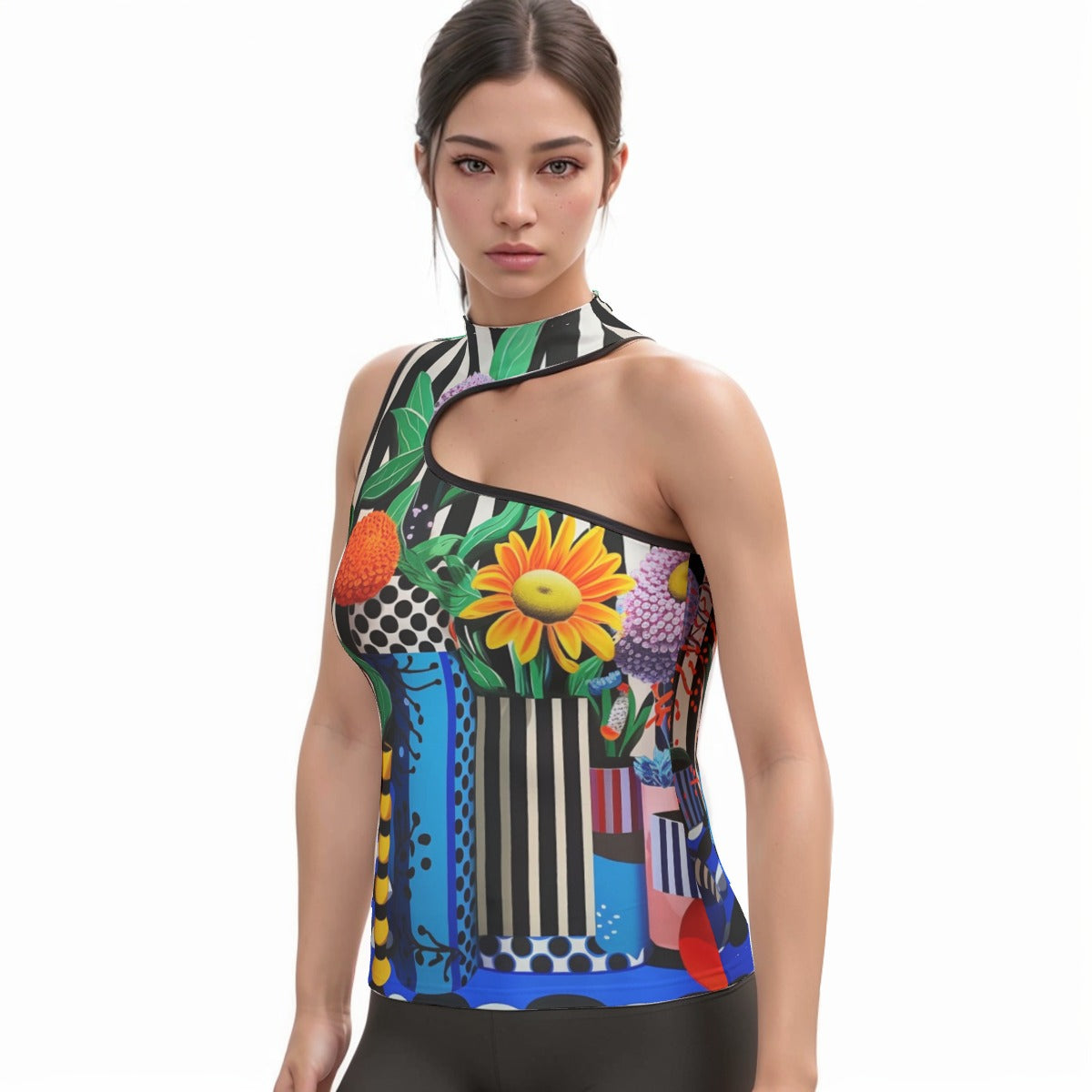 All-Over Print Women's Halter Sleeveless Asymmetrical Tank Top