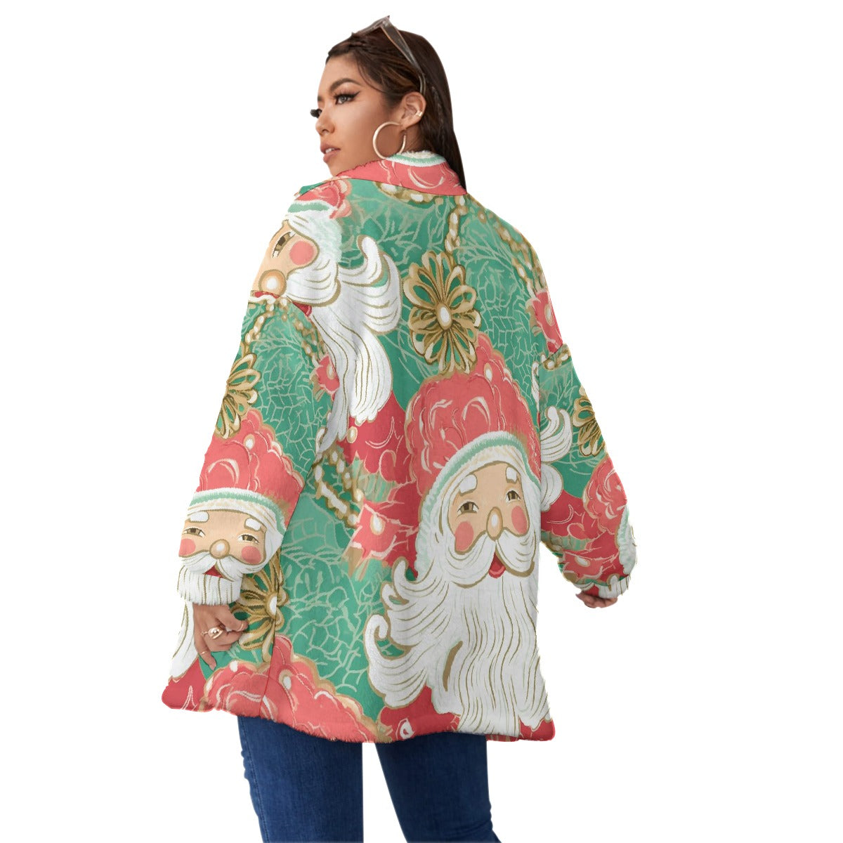 All-Over Print Unisex Borg Fleece Stand-up Collar Coat With Zipper Closure(Plus Size)