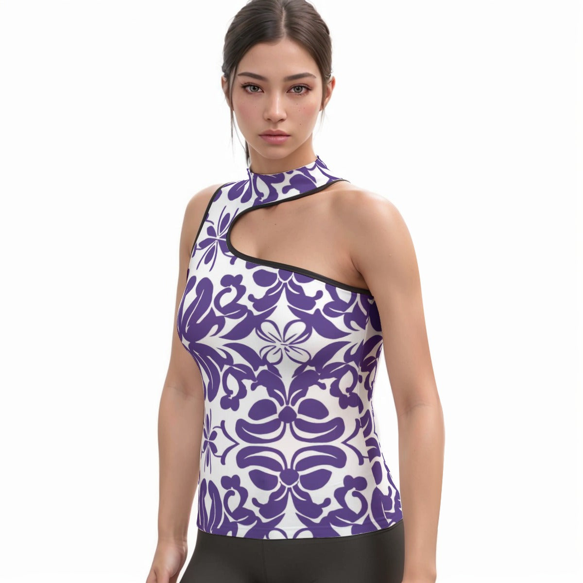 All-Over Print Women's Halter Sleeveless Asymmetrical Tank Top