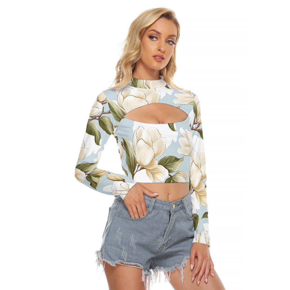 All-Over Print Women's Hollow Chest Keyhole Tight Crop Top