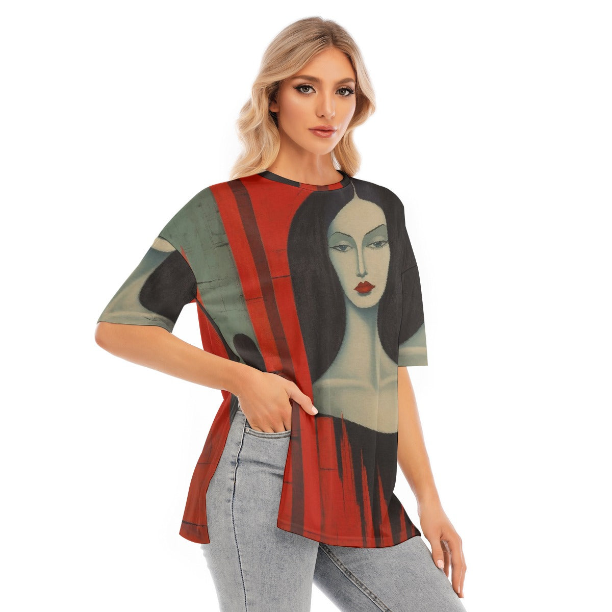 All-Over Print Women's Short Sleeves T-shirt With Hem Split