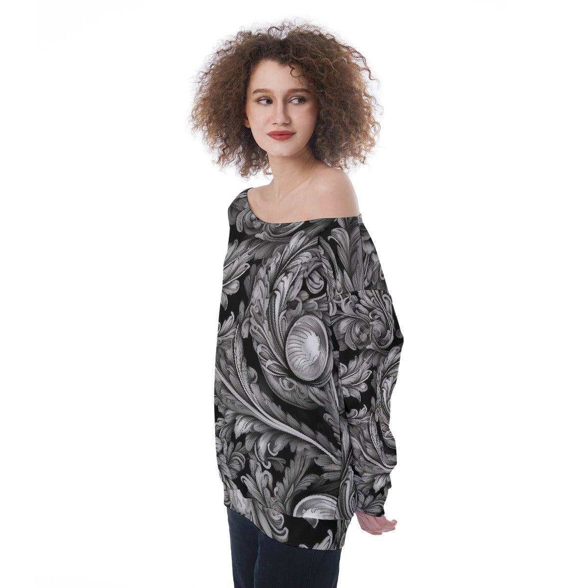 All-Over Print Oversized Women's Off-Shoulder Sweatshirt