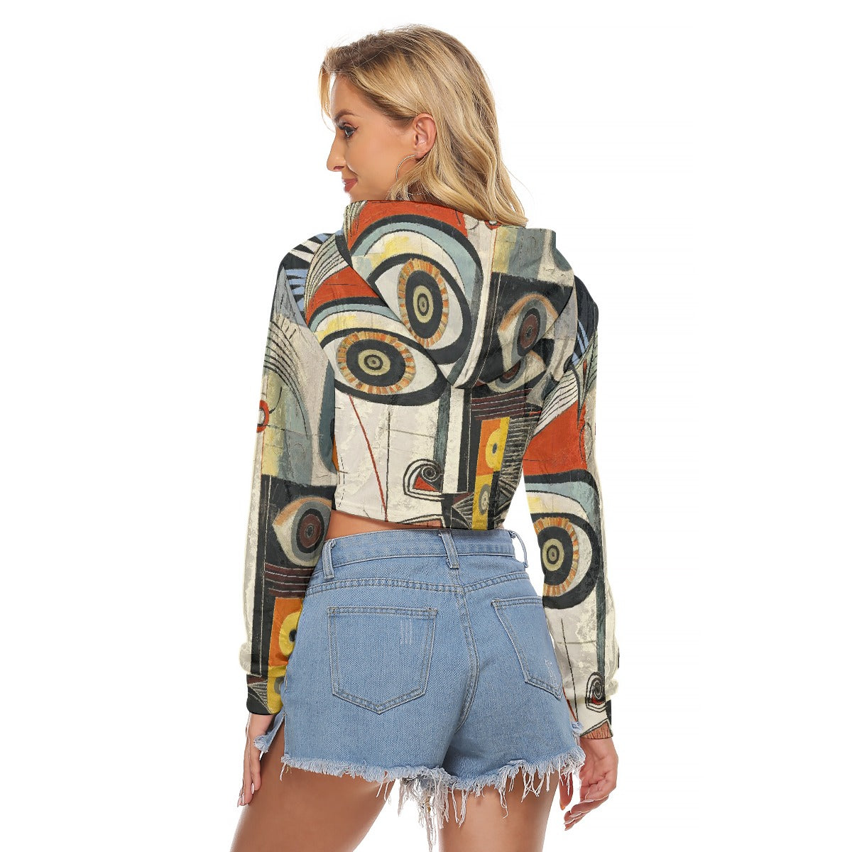 All-Over Print Women's Crop Top Hoodie|Velvet
