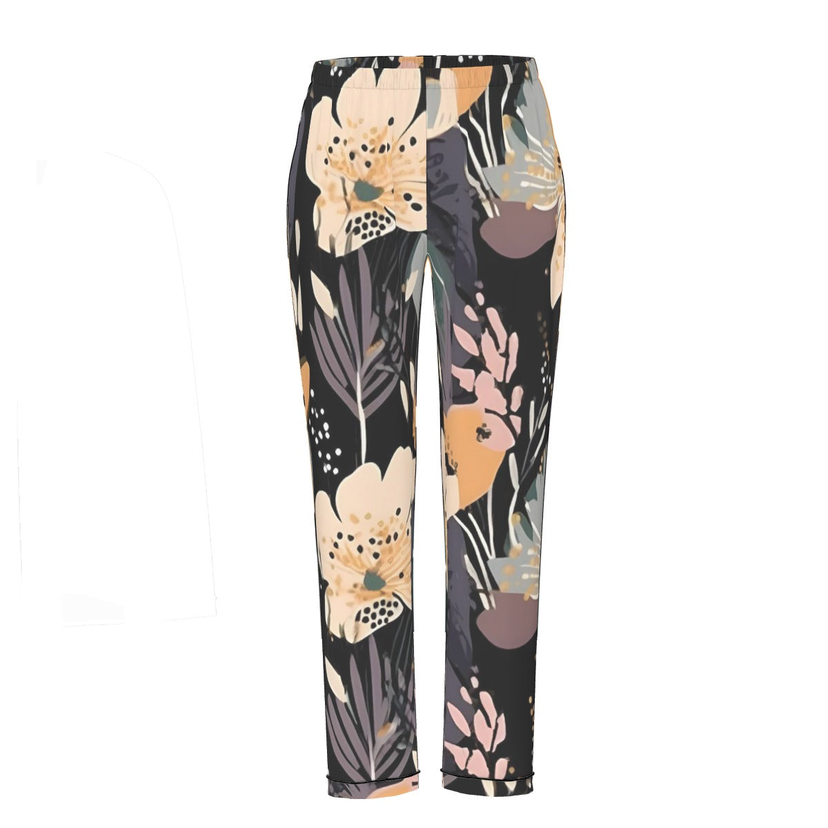 All-Over Print Women's Long Sleeve Pajama Set With Black Contrast Piping