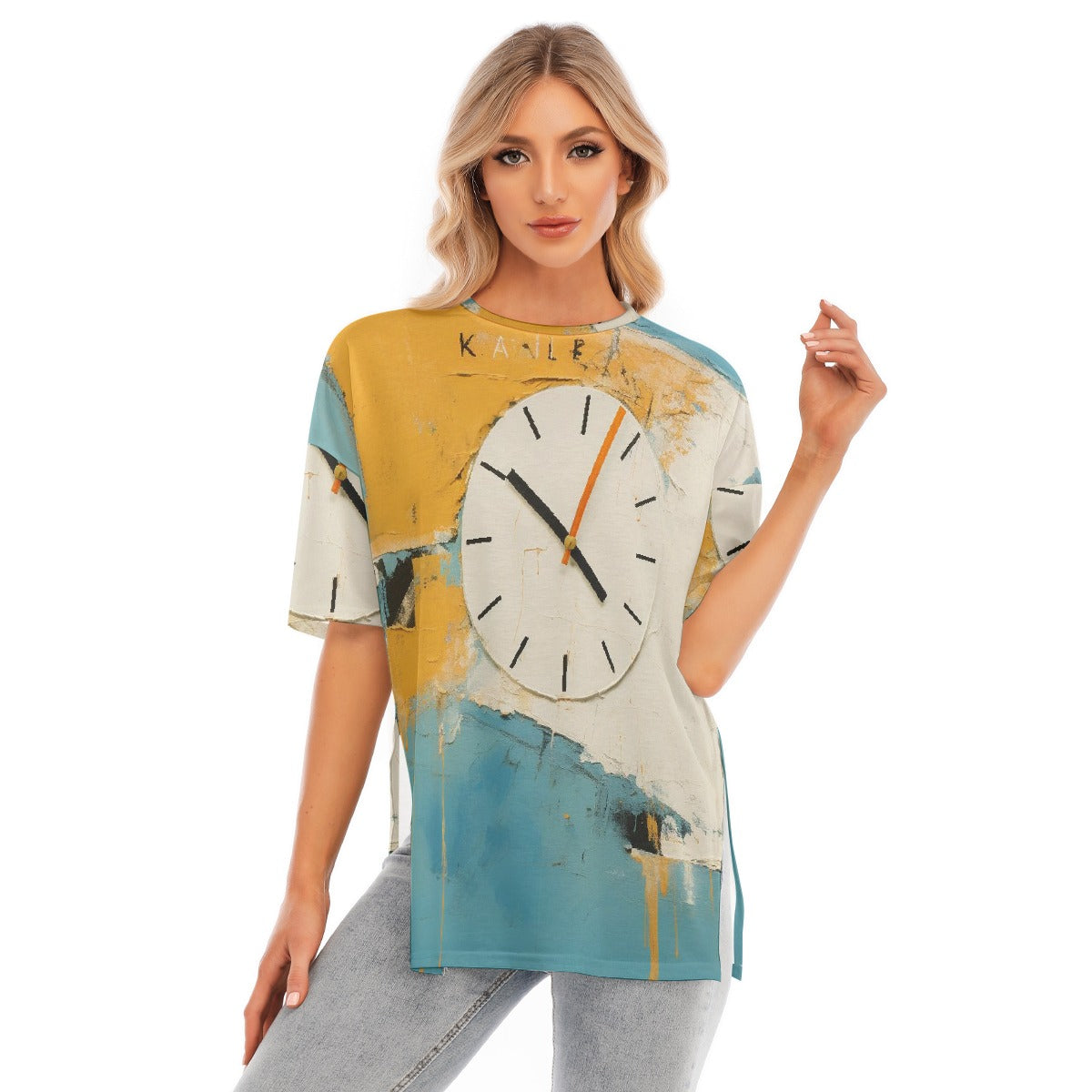 All-Over Print Women's Short Sleeves T-shirt With Hem Split