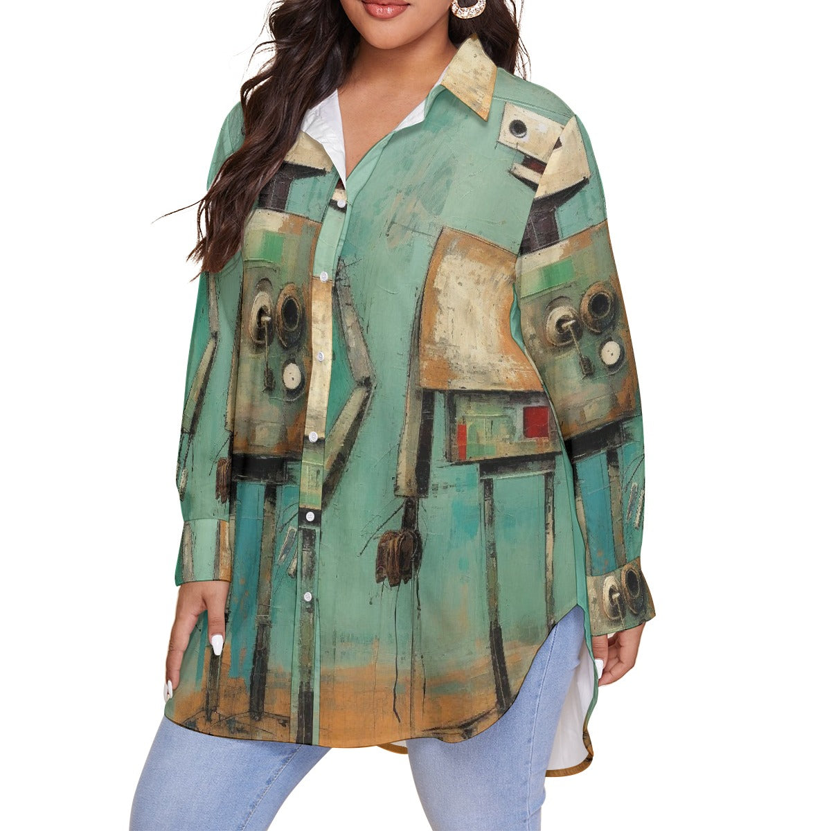 All-Over Print Women's Shirt With Long Sleeve(Plus Size)