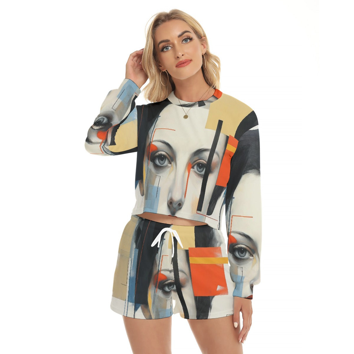 All-Over Print Women's Short Sweatshirt And Pants Suit