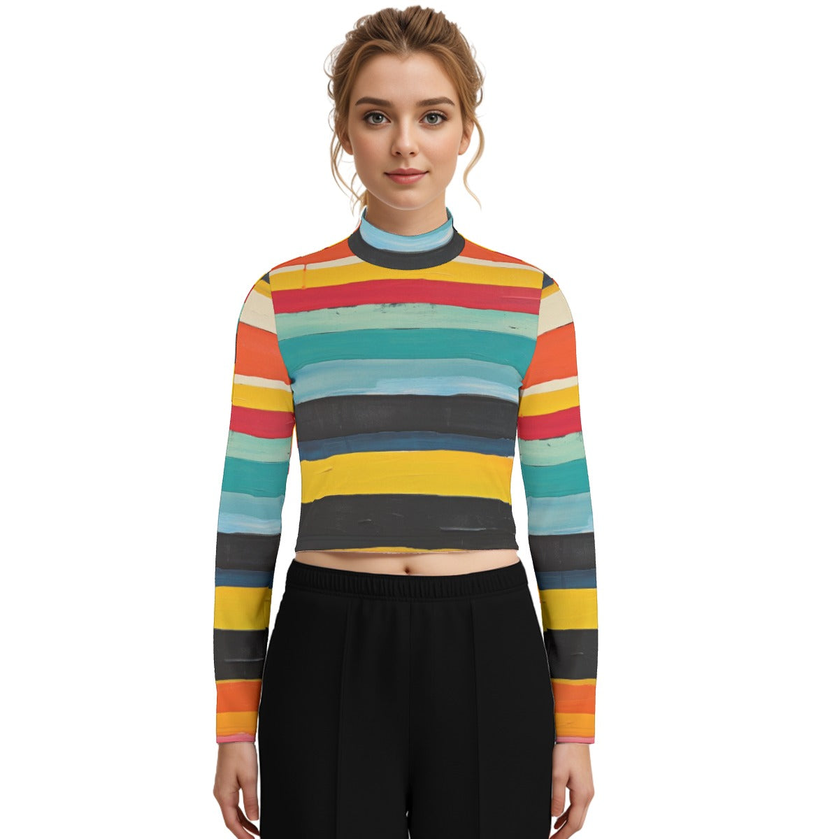 Eco-Friendly All-Over Print Women's Turtleneck T-shirt With Long Sleeve