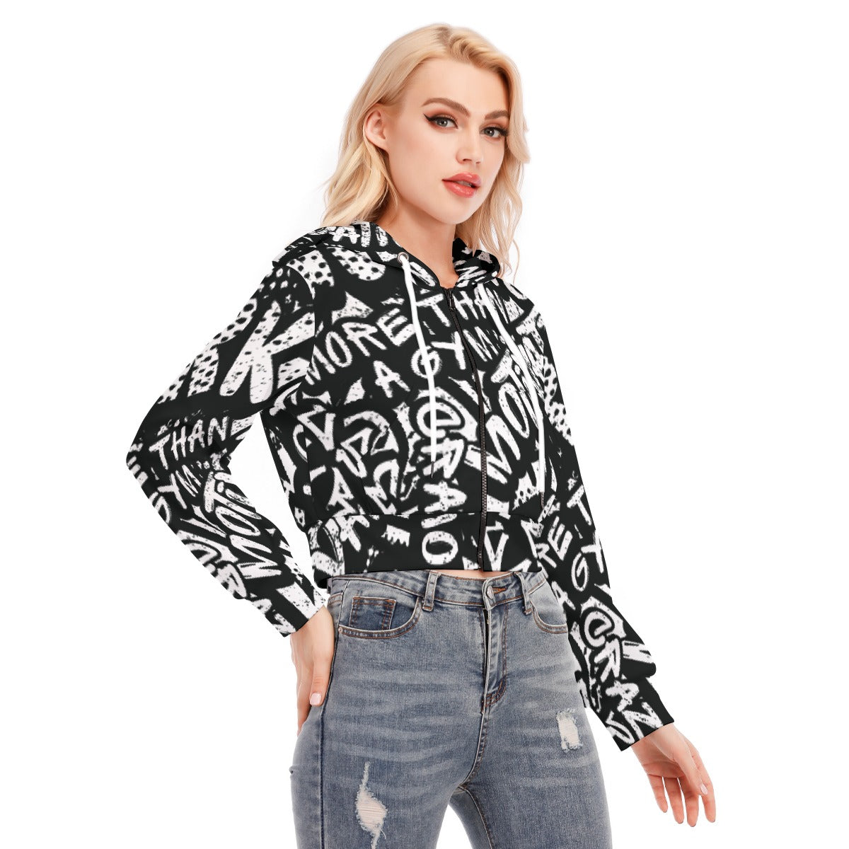 All-Over Print Women's Crop Top Hoodie With Zipper Closure