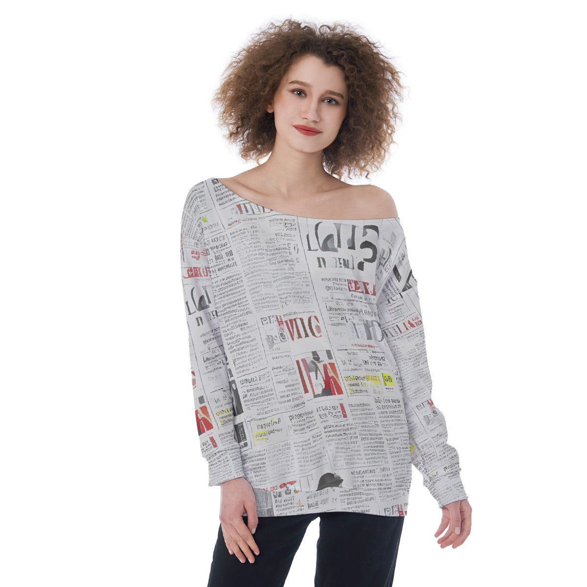 All-Over Print Oversized Women's Off-Shoulder Sweatshirt