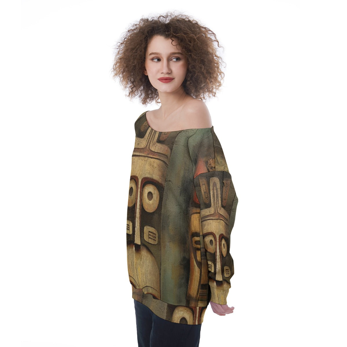 All-Over Print Oversized Women's Off-Shoulder Sweatshirt