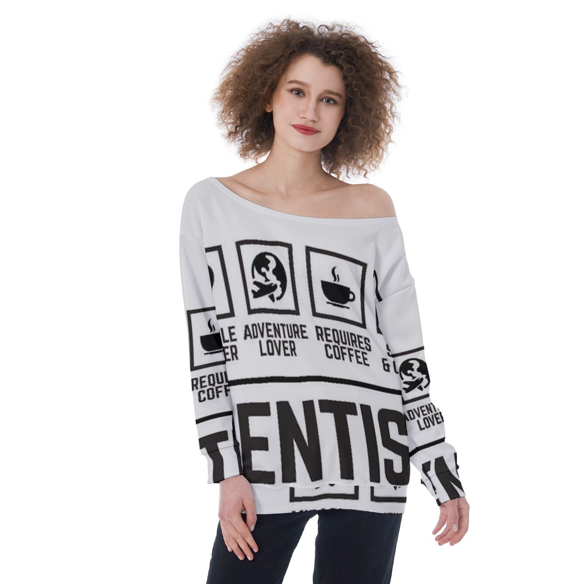 All-Over Print Oversized Women's Off-Shoulder Sweatshirt