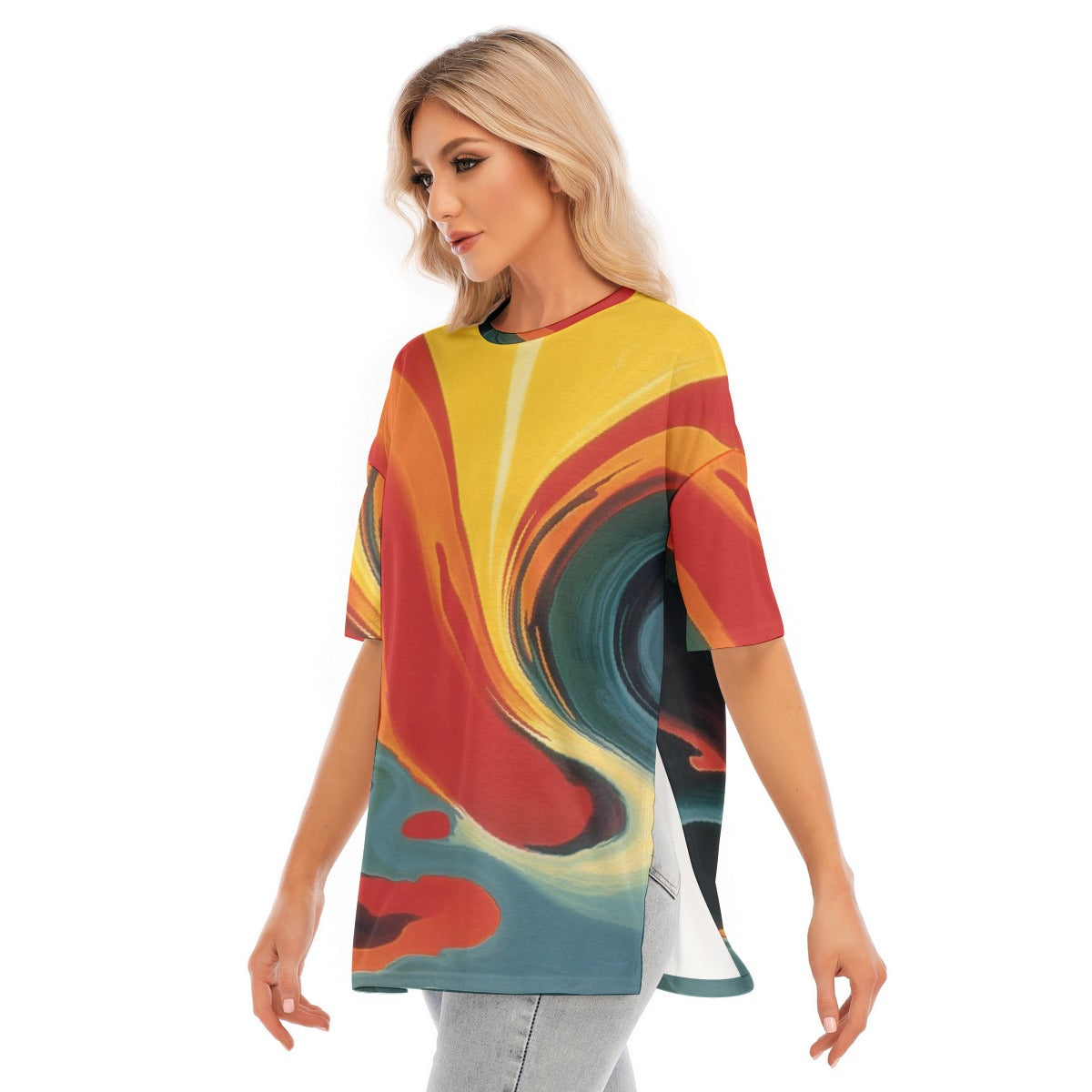 All-Over Print Women's Short Sleeves T-shirt With Hem Split
