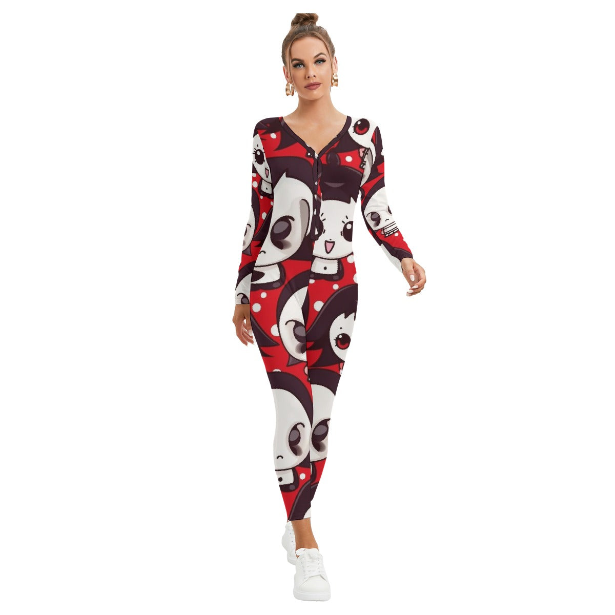 All-Over Print Women's Plunging Neck Jumpsuit