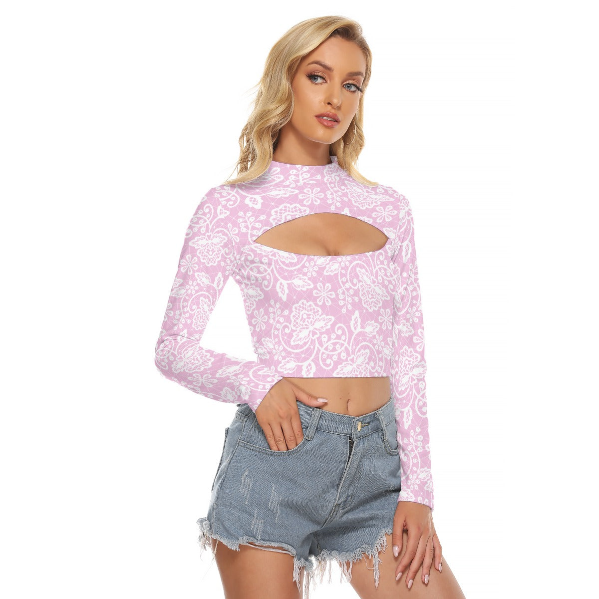 All-Over Print Women's Hollow Chest Keyhole Tight Crop Top