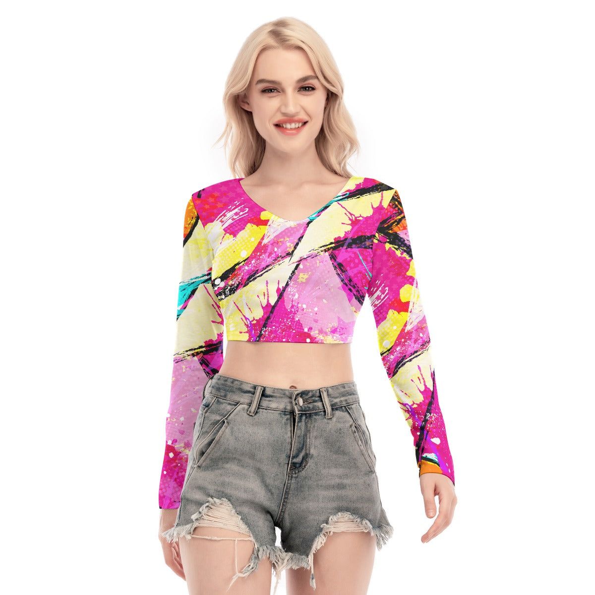 All-Over Print Women's Back Hollow T-shirt With Strap