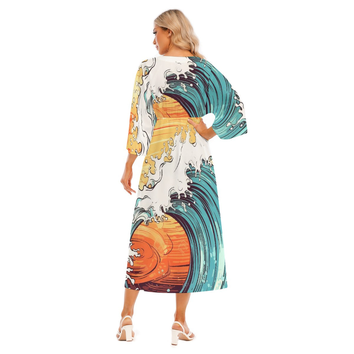 All-Over Print Women's Mid-Sleeve Long Dress