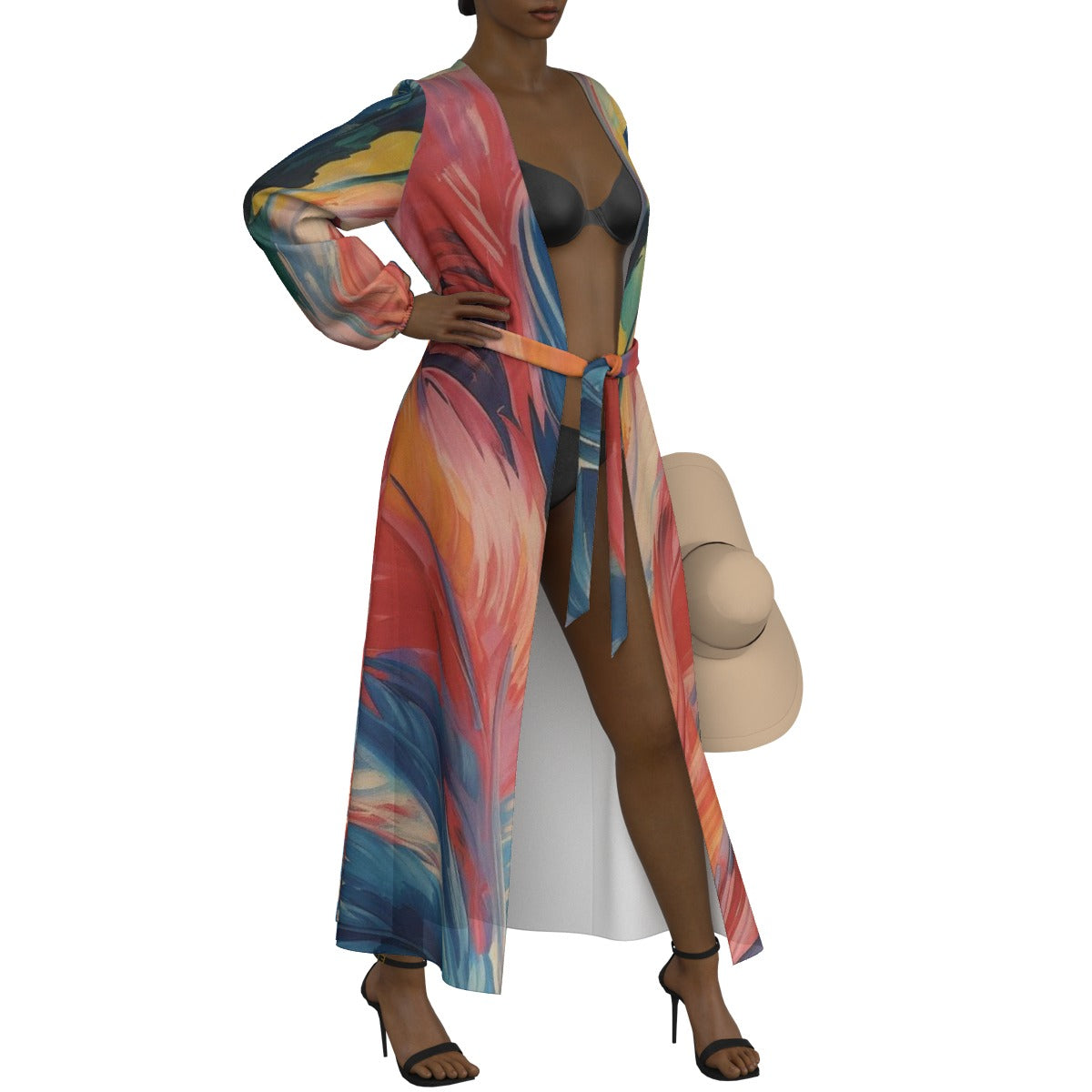 All-Over Print Women's Lace-up Chiffon Robe