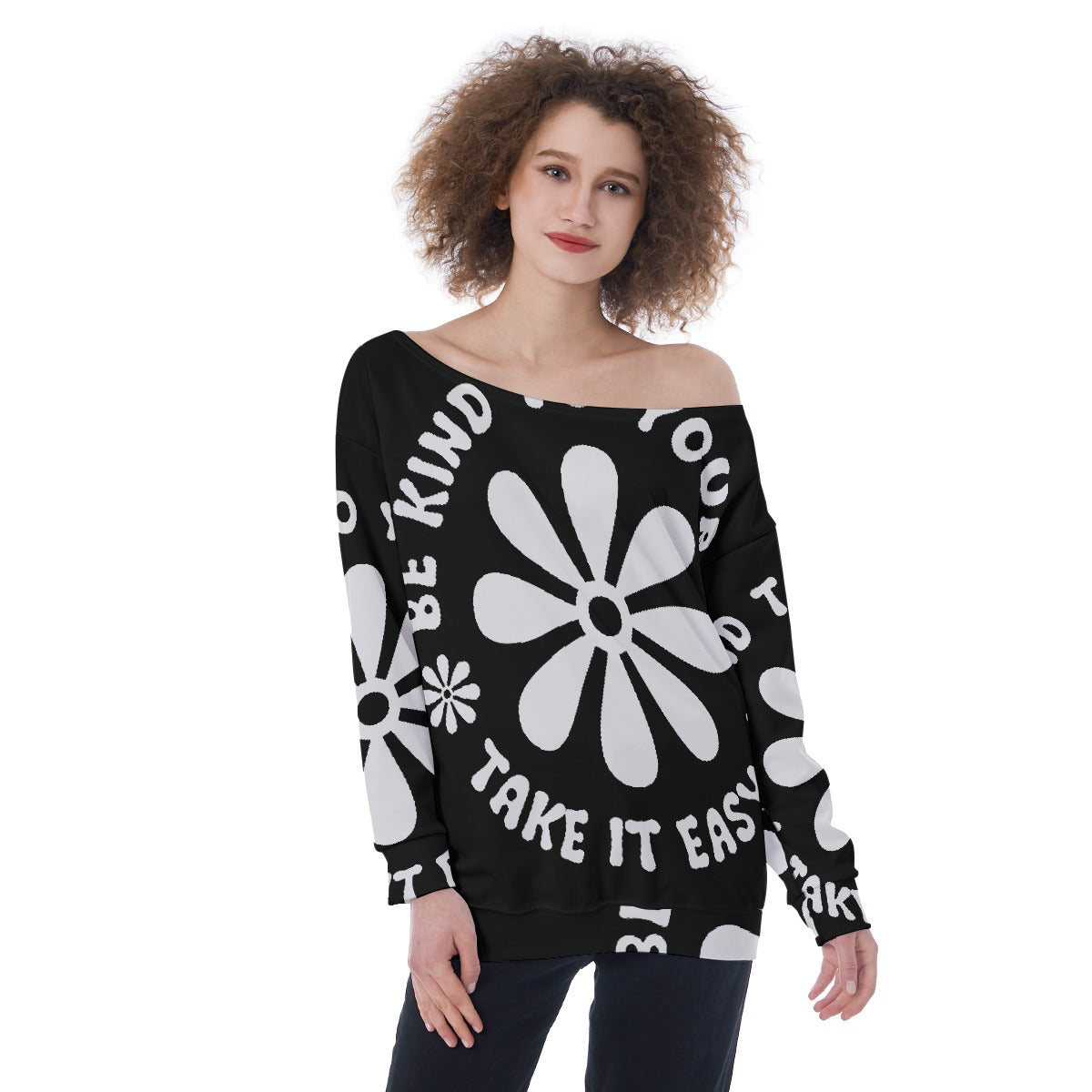 All-Over Print Oversized Women's Off-Shoulder Sweatshirt