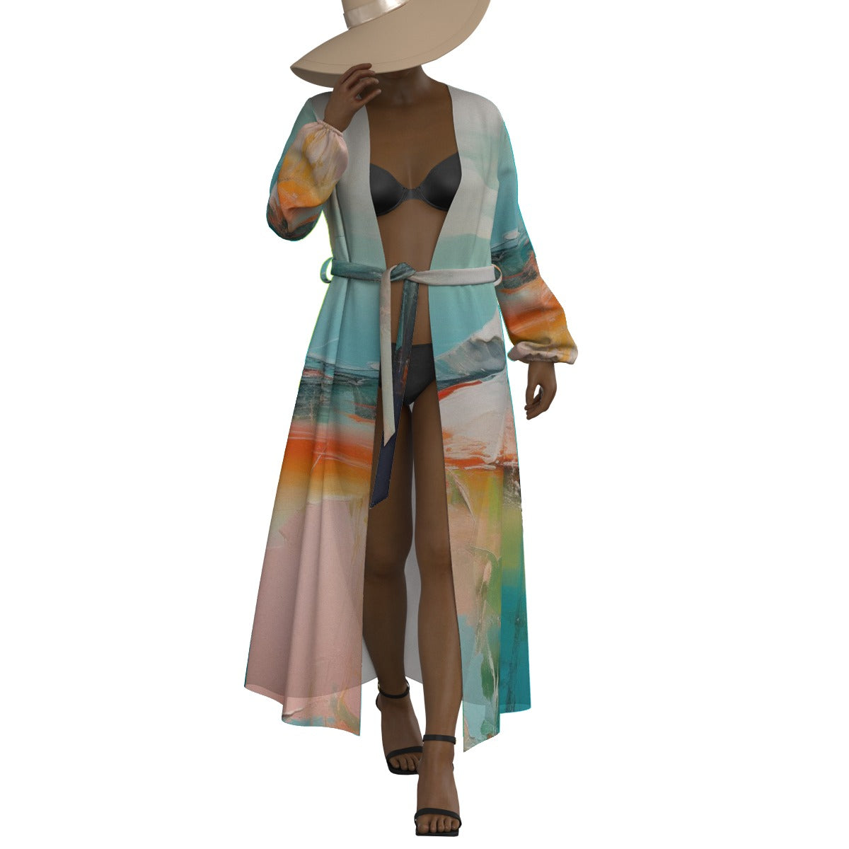 All-Over Print Women's Lace-up Chiffon Robe