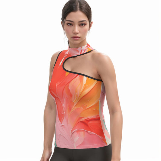 All-Over Print Women's Halter Sleeveless Asymmetrical Tank Top