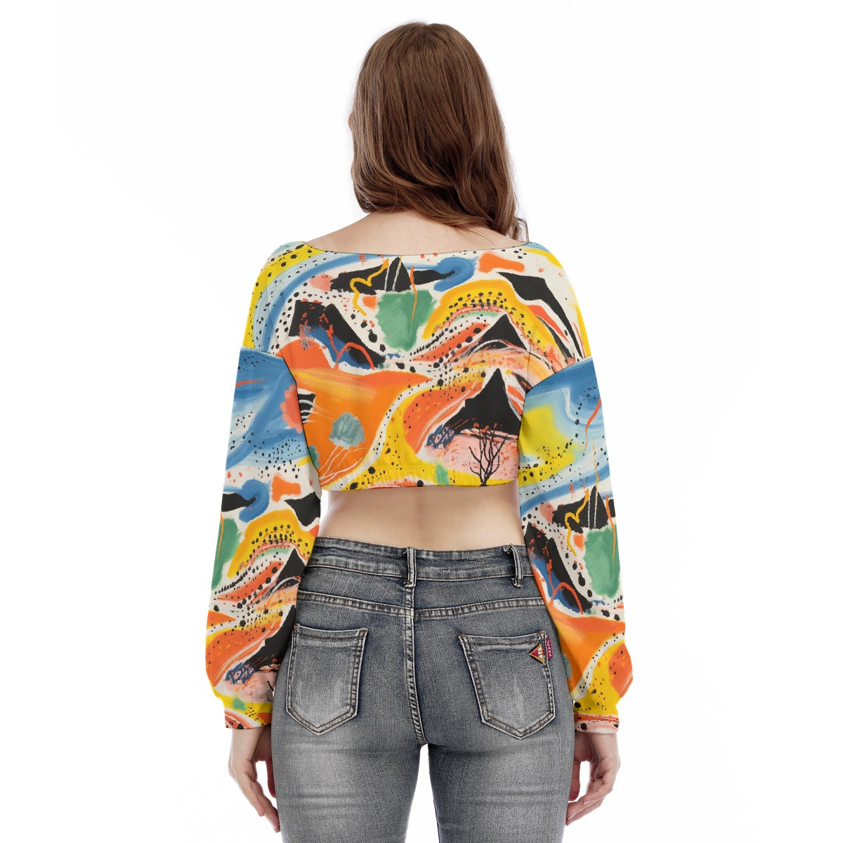 All-Over Print Women's V-neck Long Sleeve Cropped Sweatshirt